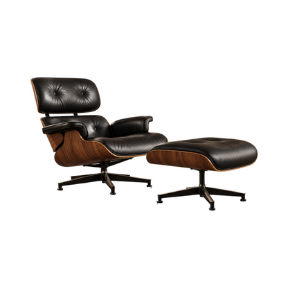 Mid‑Century Eames Style Lounge Chair & Ottoman Set Full Top‑Grain Leather Bent Wood Frame