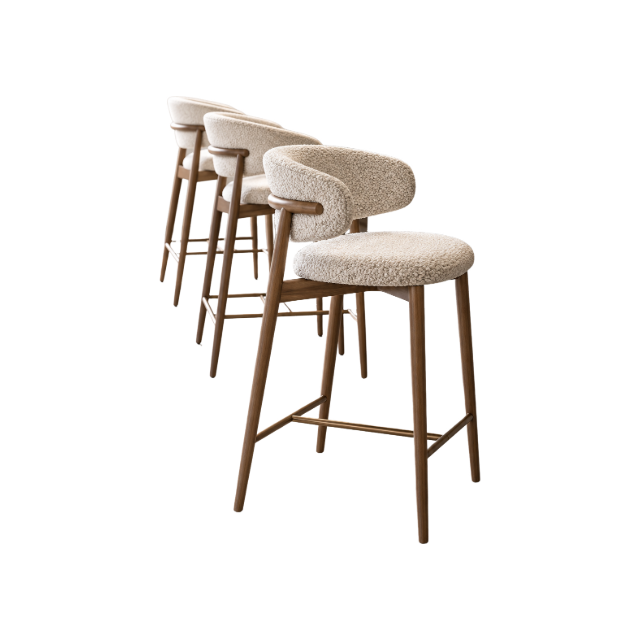 Modern Curved Back Bar Stool White Ash Wood Upholstered Counter Height Chair I16‑BY03