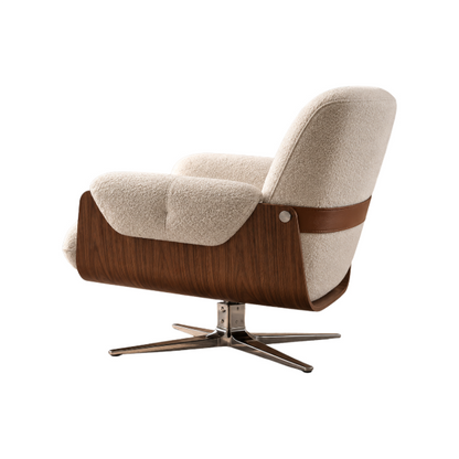 Modern Swivel Accent Chair, Wood Bent Frame Stainless Steel Base Upholstered Lounge Armchair 567‑I15