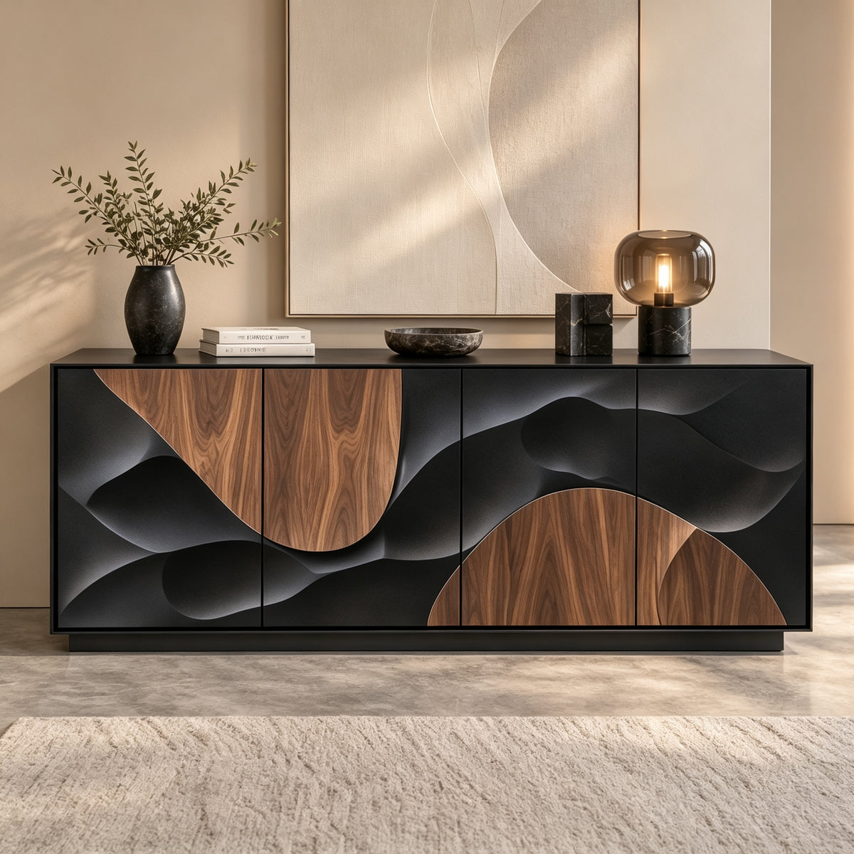 Modern 3D Relief Sideboard Buffet Cabinet Ash Wood Veneer Storage Credenza H14‑MK07
