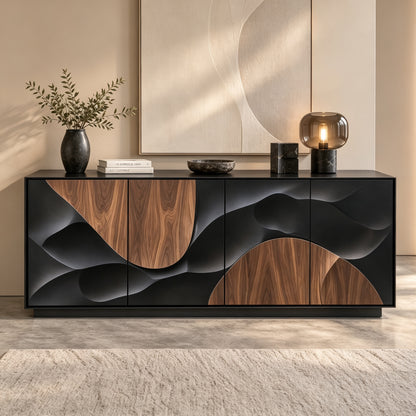 Modern 3D Relief Sideboard Buffet Cabinet Ash Wood Veneer Storage Credenza H14‑MK07