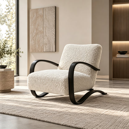 Bent Ash Wood Rocking Accent Chair Teddy Fabric Upholstered Lounge Chair I15‑HG‑543