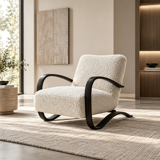 Bent Ash Wood Rocking Accent Chair Teddy Fabric Upholstered Lounge Chair I15‑HG‑543