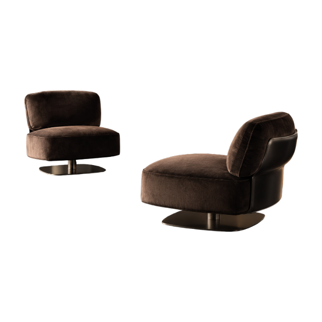 Modern Swivel Lounge Chair Bent Wood Grey‑Titanium Stainless Steel Base Fabric Armchair I15‑HG‑575‑1
